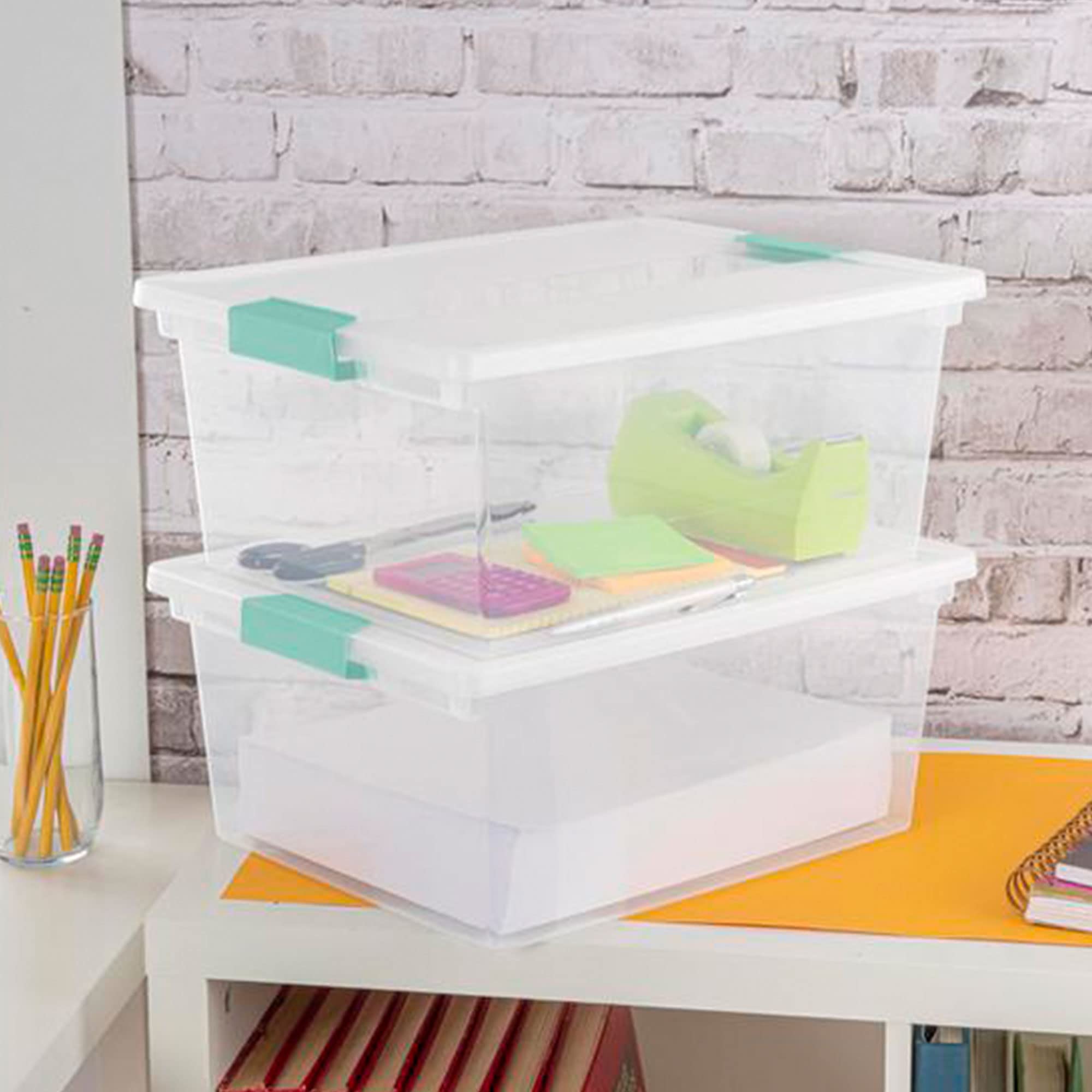 Sterilite Deep Clip Box, Stackable Small Storage Bin With Latching Lid, Plastic Container To Organize Paper, Office, Home, Clear